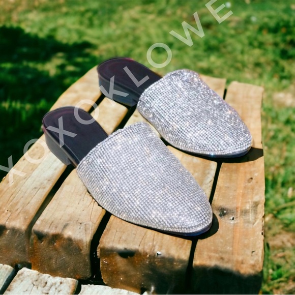 Rhinestone Sparkle Pointed Toe Ballerina Mules Bling Bling - Picture 4 of 8